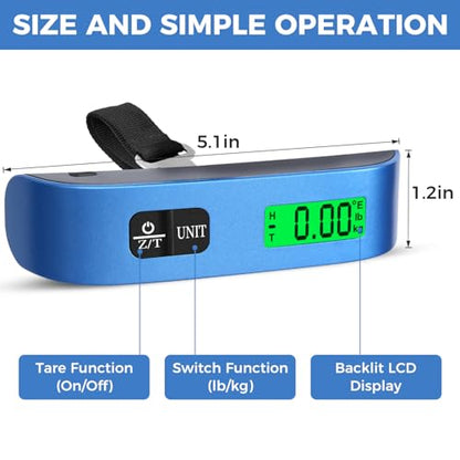 BAGAIL Digital Luggage Scale, 110lbs Hanging Baggage Scale with Backlit LCD Display, Portable Suitcase Weighing Scale, Travel Luggage Weight Scale with Hook, Strong Straps for Travelers - color: Blue