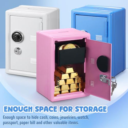 Zonon 3 Pcs Mini Safe for Kids Metal Money Bank, Blue, Pink, Ivory White - color: Blue, Pink, Ivory White