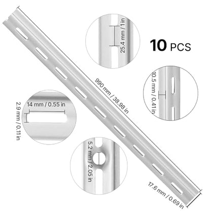 VEVOR Shelf Pilaster, 39-inch 10 Pack, Upright Wall Shelving System, Heavy Duty Support System Single Slot Shelf Rails, 40 Screws Included, Suitable for Cabinet Closet Organization Storage, Silver - style: 39-inch