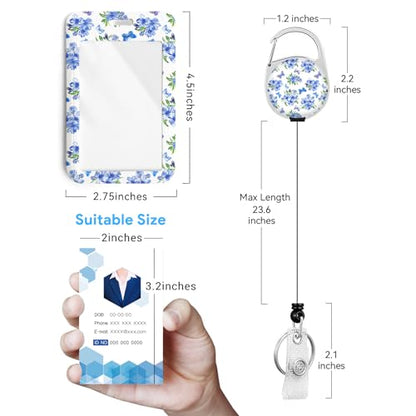 2 Pack Flowers ID Badge Holder with Clip Badge Reels - color: 2 Pack-flowers3