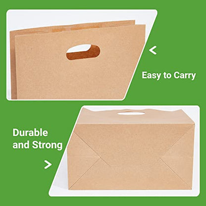 PAICUIKE 200Pcs 11x6x11 Brown Kraft Paper Bags with Handle - Tote Grocery Bags Bulk for Restaurant, Bakery, Retail, Takeout - size: 200pack
