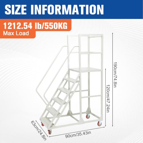 4/6 Step Rolling Stairs with Wheels Industrial & Warehouse Ladder with Handrails 880 LBS Capacity Rolling Steps for Goods Shelves 880 LBS Capacity