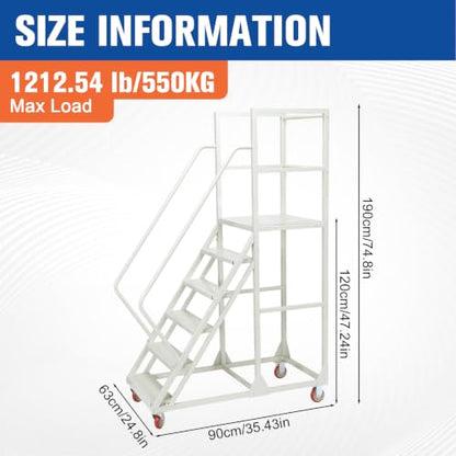 4/6 Step Rolling Stairs with Wheels Industrial & Warehouse Ladder with Handrails 880 LBS Capacity Rolling Steps for Goods Shelves 880 LBS Capacity