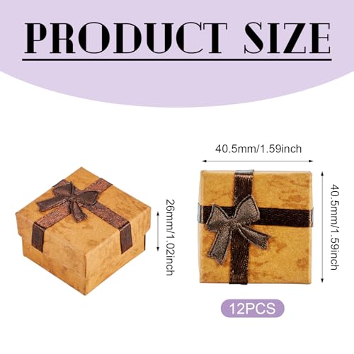 Craftdady 12 Pack Square Ring Jewelry Boxes 1.59 x 1.59x 1.02 Inch Cardboard Earring Necklace Pendant Present Jewelry Boxes with Bowknot Small Packing Boxes for Bracelet Jewelry Display (Light Brown) - color: Light Brown