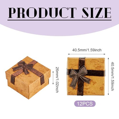 Craftdady 12 Pack Square Ring Jewelry Boxes 1.59 x 1.59x 1.02 Inch Cardboard Earring Necklace Pendant Present Jewelry Boxes with Bowknot Small Packing Boxes for Bracelet Jewelry Display (Light Brown) - color: Light Brown