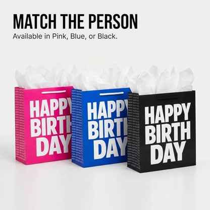 Birthday Gift Bag with Tissue Paper – Medium/Large Color Gift Bag with Handles (Pink, Blue, or Black) – Premium Paper Gift Bag for Birthday Gifts, Party Supplies, Gift Wrapping Alternative (BLUE) - color: Birthday Blue