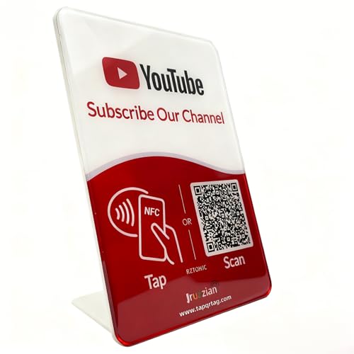 Follow Us Sign for YouTube– NFC QR Code YouTube Channel Stand, Reusable Tap or Scan, No App or Fees, Easy Setup, YouTube Subscribe Sign to Boost Subscribers, Counter Display - size: Standard, style: Youtube