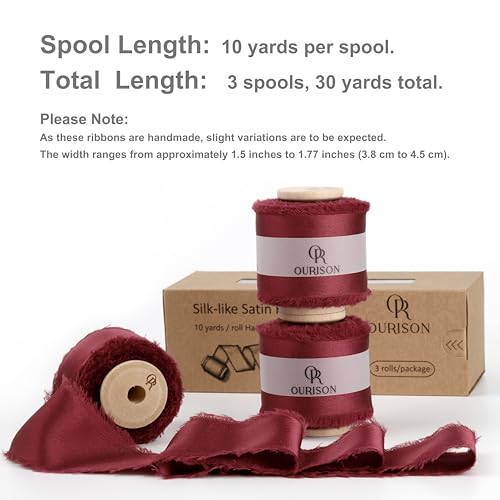 Silk Satin Ribbon 1-1/2 Inch x 30 Yards Burgundy Dark Red - color: Burgundy Red