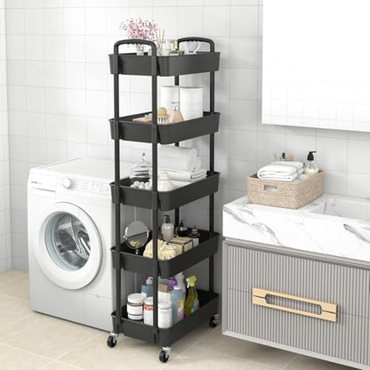 Sywhitta 5-Tier Plastic Rolling Utility Cart with Wheels,Black - color: Black, size: 5-tier