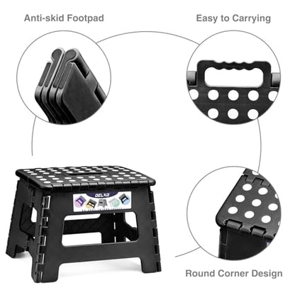 Delxo 9 Inch Kids Step Stool,300 Lbs Folding Step Stool for Toddler Black - color: Black, size: 9 Inch