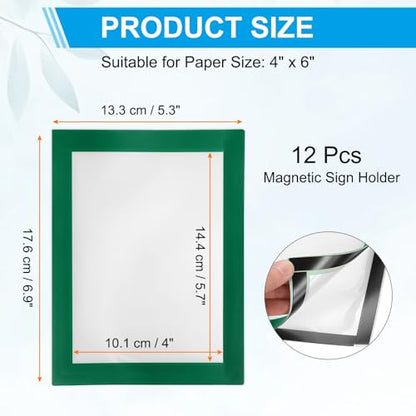 PATIKIL 4 x 6 Inch Magnetic Sign Holder, 12Pcs Self-Adhesive Magnetic Border Wall Mount PVC Picture Frames Document Holder for Wall Window Home Office Store Poster, Green - color: Green