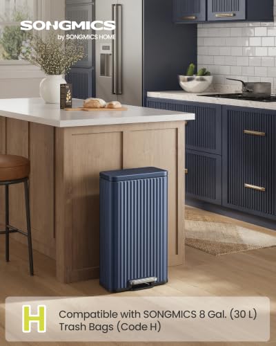 SONGMICS Trash Can, 8 Gallon (30 L), Stainless Steel, with Lid, Pedal - color: Midnight Blue, size: 8 Gallon