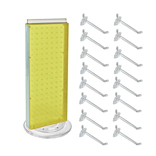 Azar Displays 700508-YEL-4C16 8-Inch W by 20-Inch H Revolving Black Pegboard Counter Display with 16-Pack of 4 inch Locking Hooks, Yellow - color: Yellow, style: Pegboard + Hooks