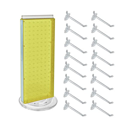 Azar Displays 700508-YEL-4C16 8-Inch W by 20-Inch H Revolving Black Pegboard Counter Display with 16-Pack of 4 inch Locking Hooks, Yellow - color: Yellow, style: Pegboard + Hooks
