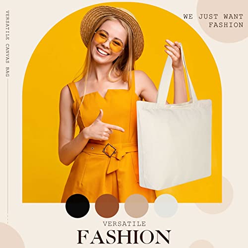 Epakh 8 Pack Canvas Tote Bag Bulk with Zipper, 16.5 x 13 Inch, Beige - color: Beige, size: 16.5 x 13 Inch