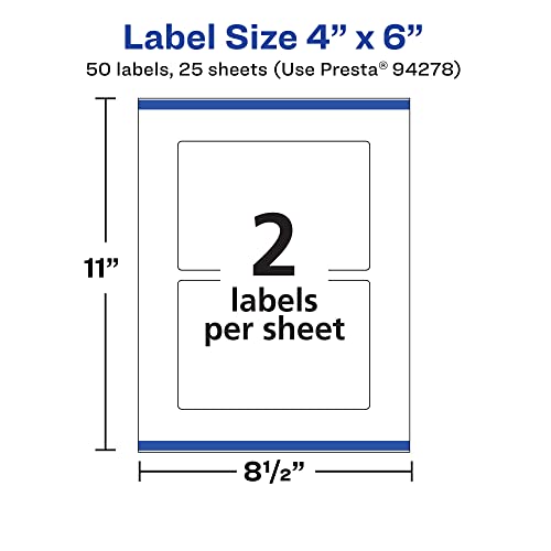 Avery® Matte White Rectangle Labels, Sure Feed® Technology, 4" x 6", 50 White Labels, Print-to-The-Edge, Permanent Adhesive, Laser/Inkjet Printable - style: 50 labels