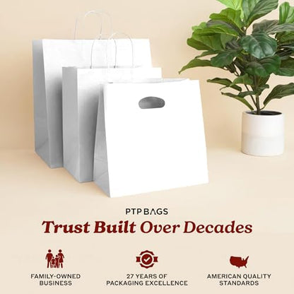 White Kraft Paper Bags with Die Cut Handles, 11" x 6" x 11", 500 Pack - color: White, size: 1 Count (Pack of 500)