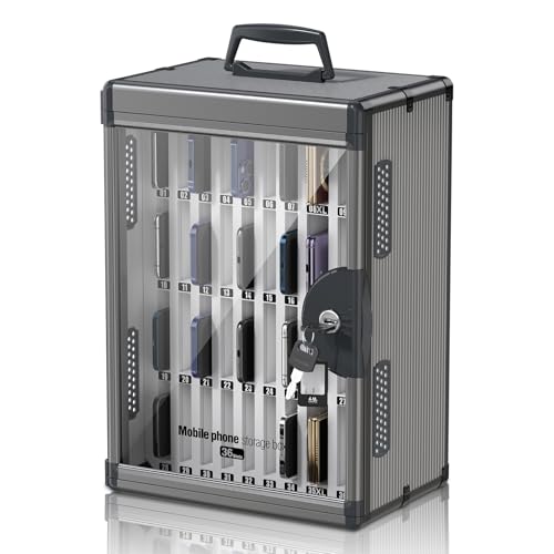 36 Slots Cell Phone Locker for Classroom, Portable Mobile Phone Storage Box with 【2 Different Size Slots】, Phone Lock Box Wall Mounted (Black) - color: Black, size: 36 slots