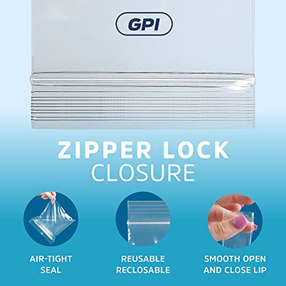 GPI - 12" x 15" Zip Bags, 100 Count, Clear Plastic Reclosable Zipper Poly Baggies, with Resealable Zip Top Lock. for Freezer, Apparel, Clothing, Food, Home & Office Supplies. - size: 12" x 15"