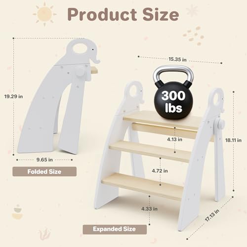 Step Stool for Toddlers & Kids, Bathroom Sink, 3 Step Foldable - color: 3 Step White