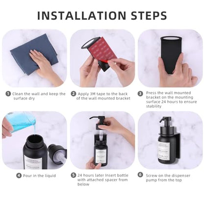 2 Pack Wall Mounted Soap Dispenser 8.5oz Refillable for Home & Hotel - color: Black Set of 2