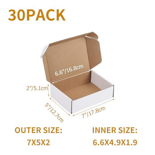 PHAREGE 30 Pack 7x5x2 inch Small Shipping Boxes, White Mailing Boxes - color: White, size: 7x5x2 inch 30 Pack