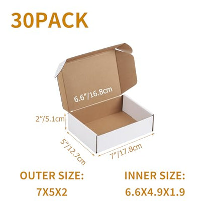 PHAREGE 30 Pack 7x5x2 inch Small Shipping Boxes, White Mailing Boxes - color: White, size: 7x5x2 inch 30 Pack