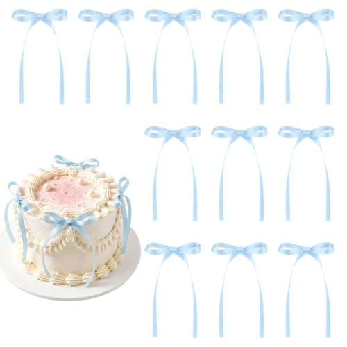 30 Pack Bow Cake Toppers Light Blue Ribbons Bows for Cake - color: Blue