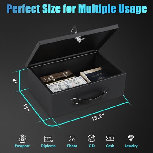 xydled Fireproof Document Box with Key Lock, Fire Safe Box, Black - color: Black, size: X Large
