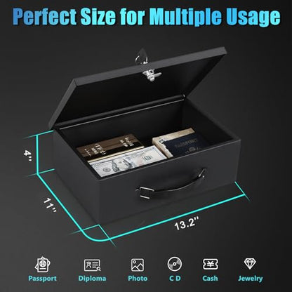 xydled Fireproof Document Box with Key Lock, Fire Safe Box, Black - color: Black, size: X Large