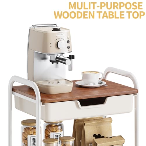 TOOLF 3 Tier Rolling Cart with Drawer, Metal Utility Storage Cart, White - color: White