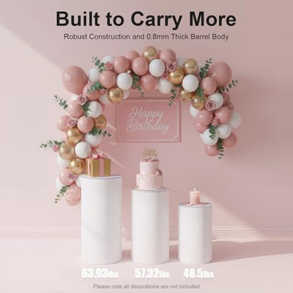 Cylinder Pedestal Stands for Party, 3Pcs White Cylinder Stands 24"-35" Tall, Cake Stand for Wedding Birthday Party Display, Heavy Duty PVC Acrylic Pillars 13"-15.8" Diameter
