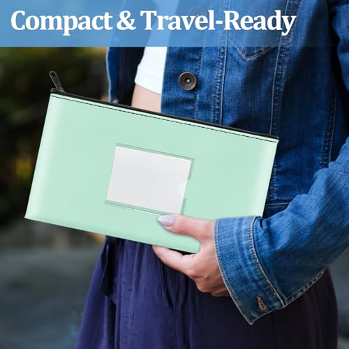 2 Pack PU Leather Bank Money Bags with Zipper & Label, Black & Aqua Blue - color: Black & Aqua Blue