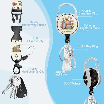 Gctriki Book Lovers Lanyards for ID Badges, Badge Holder Retractable Reel - color: Flower Books