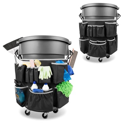 HODRANT Trash Can Caddy Bag with 13 Pockets Fit 32-55 Gallon Garbage Bin - color: Black with gray edge