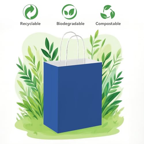 100 Pack Paper Gift Bags with Handles, 8x4.75x10 Inch, Royal Blue - color: Royal Blue