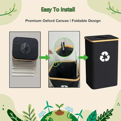 Recycling Bin for Kitchen Indoor Home, Large 100L/ 26 Gallon Recycle Bin with Lid Removeable Reusable Inner Bag Bottle Can Glass Waste Plastice Stickers (Blue, 26 Gallon) - size: Blue-26Gallon