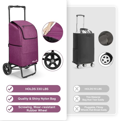 KEDSUM 2-in-1 Shopping Cart,330LB Foldable Grocery Cart with Wheels,Purple - color: Purple