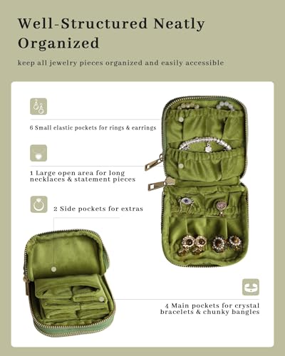 Stratalife Small Travel Jewelry Case, Velvet Storgae Pouch - color: Green-02