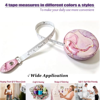 Tape Measure Body Measuring Tape，Medical Body Cloth Tailor Craft Dieting Measuring Tape, Dual Sided Retractable Ruler Colour Printed Soft Tape Measure Retractable - color: Pink Flow Gold 1 pack