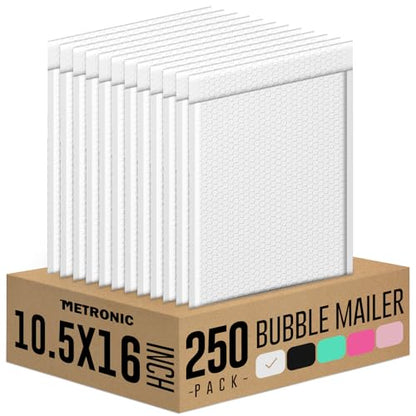 Metronic Large Bubble Mailers 10.5x16 Inch 250 Pack White Padded Envelopes - color: White, size: 10.5x16" 250PC