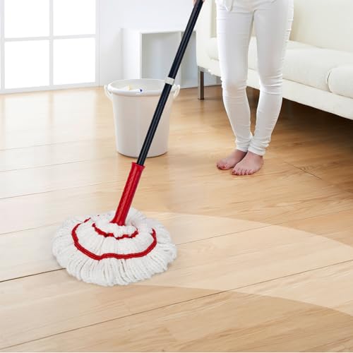 KeFanta Self Wringing Twist Mop, Easy Wringing Mop with 57 " Long Handle - color: Red (1 Handle & 1 Mop Head)