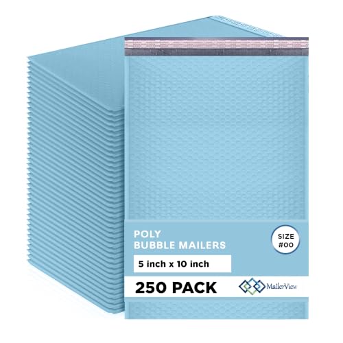 Light Blue Bubble Mailers 5x10, Self Seal Poly Padded Envelopes #00, 250 Pack - color: Light Blue, size: 5"x10" / 250 Pack