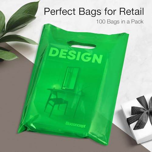 Choice Marts 100 Green Plastic Bags With Handles 9x12 Merchandise Bags - color: Green
