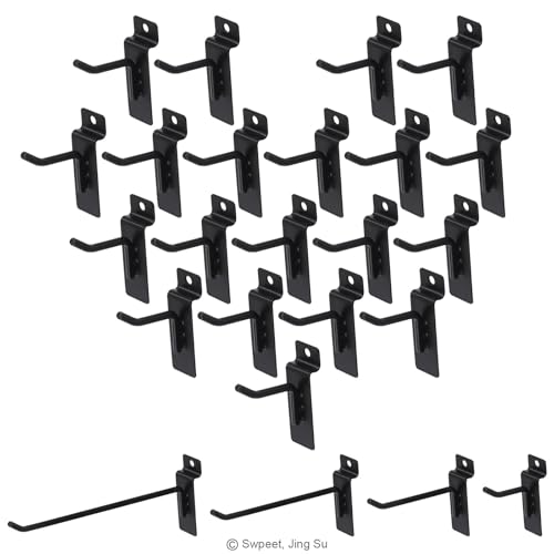 Swpeet 20Pcs 2 Inch Heavy Duty Slatwall Hooks Assortment Kit, Slatwall Accessories Slatwall Panel Hooks Garage Organization Slat Wall Hook Pegboard Gridwall Hook Display Hook for Retail Black - size: 2 Inch