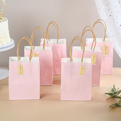 DjinnGlory 60 Pack Mini Pink Paper Bags with Handles Bulk 6.3x4.7x2.75 Inch for Birthday Wedding Baby Shower Party Favors, Treats, Goodies, Christmas Gifts, Tiny Small Business Bags - color: Pink