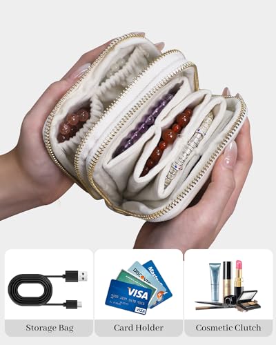 Stratalife Small Travel Jewelry Case, Velvet Storgae Pouch - color: Cream White-02