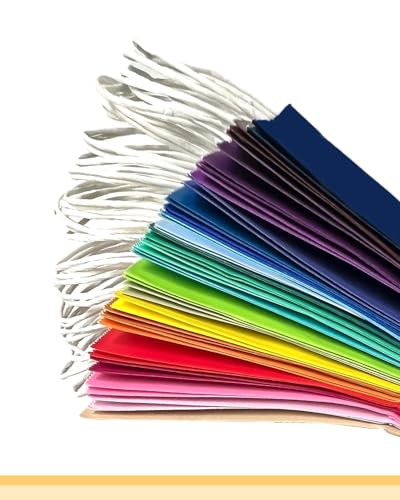 qiqee 100Pcs Paper Gift Bags with Handles - 12.6"x4.3"x10" Wide Large Party Favor Bags - 24 Solid Colors - size: Wide Large - 1 count (Pack of 100)