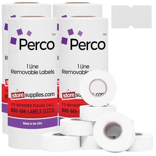 Perco 1 Line Removable Adhesive Labels - 32,000 Blank Price and Date Gun Labels for Perco Lite, X, Plus and Pro 1 Line Price and Date Guns - 32 Rolls, 4 Sleeves - Made in USA - size: 4 Sleeves