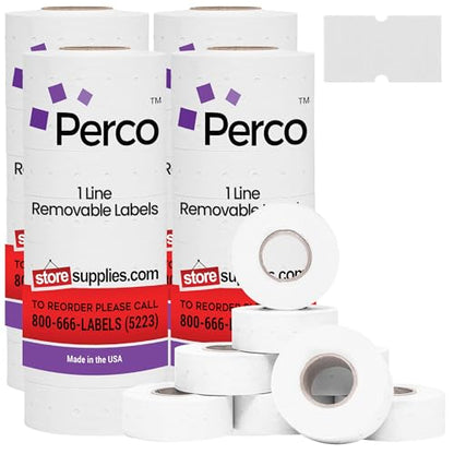 Perco 1 Line Removable Adhesive Labels - 32,000 Blank Price and Date Gun Labels for Perco Lite, X, Plus and Pro 1 Line Price and Date Guns - 32 Rolls, 4 Sleeves - Made in USA - size: 4 Sleeves